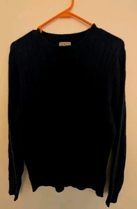LL Bean Herren Kaschmir Zopfmuster Pullover Blau Small Fischer Pulli Rundhals - Bild 1 von 9