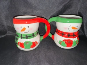 Bay Island Snowman Hot Cocoa Coffee Mug Cup Ceramic Set 2 Painted 4”T 3”W - Picture 1 of 8