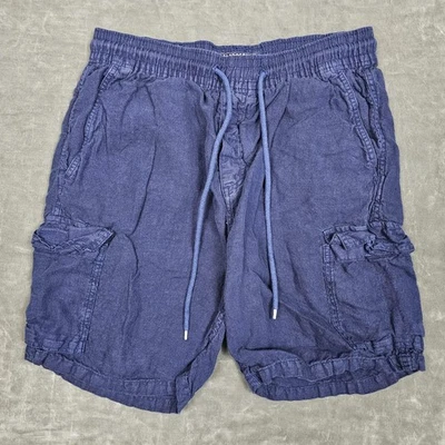 Pantalones Cortos Carga Vilebrequin Para Hombre Medianos Azul Marino Lino Bolsillos con Cordón Playa Foto 1 de 4