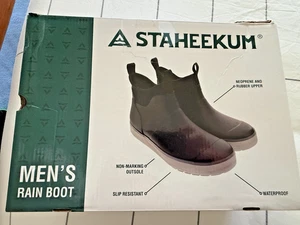 Staheekum Mens black ankle pull-on rubber rain boots size 11 US NEW IN BOX - Picture 1 of 19