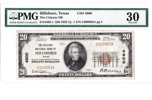 20 $ 1929 T1 National Hillsboro Texas TX 🇺🇸 PMG 30 Very Fine! 🇺🇸 - Bild 1 von 2