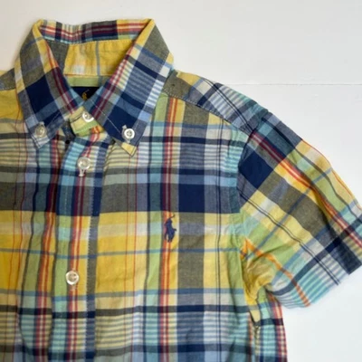 Ralph Lauren Boys 2T Madras Plaid Short Sleeve Button Down Shirt Yellow Blue - Image 1 of 4
