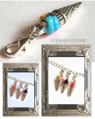 CHARM ANHÄNGER EIS EISCREME STIELEIS mit 925er SILBER KARABINER f. ARMBAND+KETTE - Bild 1 von 4