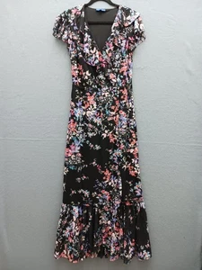 Apt. 9 Women's Wrap Maxi Dress M Black Floral Short Sleeve Casual - Picture 1 of 10