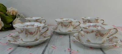 Set of 5 Antique Theodore Haviland Limoges Schleiger 145 Cups and Saucers - Image 1 of 4