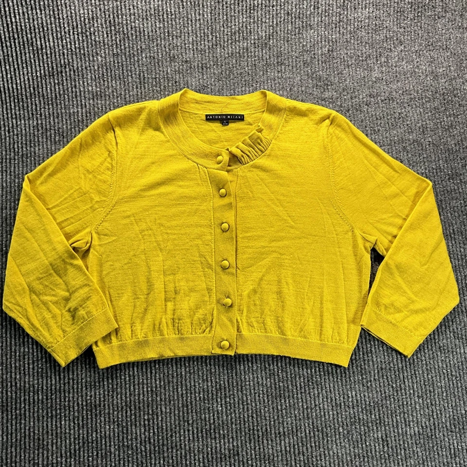 Antonio Melani Sweater Womens Large Yellow Wool Blend Cardigan Button Front Top - Image 1 of 4
