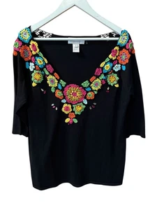 Soft Surroundings Vtg Multicolor Floral Embroidered Embellished Sweater size XL - Picture 1 of 6