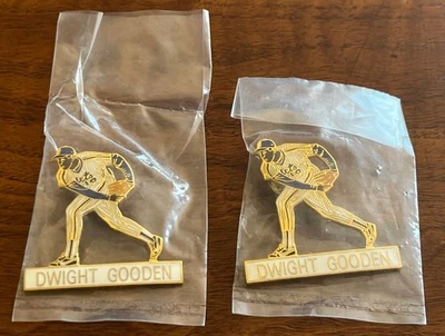 2 Vintage 1985 Dwight Doc Gooden Cy Young New York Mets MLB Baseball Enamel Pins - Image 1 of 4
