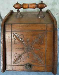 ANTIGUO HOGAR DE CAJA DE CENIZAS DE CARBÓN DE MADERA TALLADA - Imagen 1 de 7