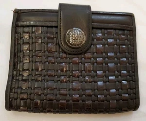 Cartera de cuero marrón Brighton tejida tarjetas de crédito a presión para mujer - Imagen 1 de 6