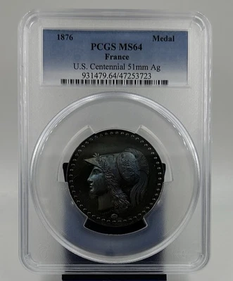 1876 France U.S. Centennial 51mm Ag Medal PCGS MS64 Silver Beautiful Patina - Image 1 of 4