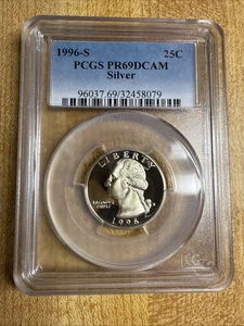 1996-S 25C Washington Quarter PCGS PR69DCAM 90% Silber - Bild 1 von 2