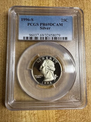 1996-S 25C Washington Quarter PCGS PR69DCAM 90% Silver - Image 1 of 2