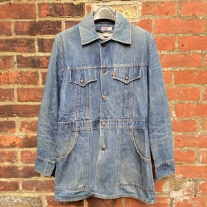 Vintage 70s Levi’s Jacket Men’s Medium Orange Tab Faded Blue Denim Safari Chore - Picture 1 of 22