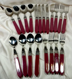 *Sabatier* FLATWARE SERVICE 4 CANNES-BURGANDY 20 PC. SET Stainless - Picture 1 of 14