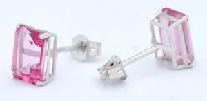 GENUINE 1.82 Cts PINK SAPPHIRE STUD EARRINGS 14K WHITE GOLD - Free Appraisal - Picture 1 of 7
