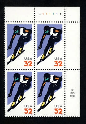 SCOTT 3180 1998, 32 CENT ALPINE SKIING ISSUE PB OF 4 MNH OG VF! - Image 1 of 2