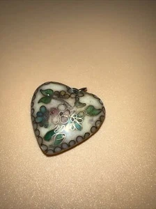 Vintage Multicolor Enamel Cloisonne Reversible Heart Pendant  1 1/4"  - Picture 1 of 2