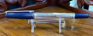 St.Dupont Paris Saint Germain Fountain Pen Solid Rhodium Nib M Silver Navy Blue - Picture 1 of 19