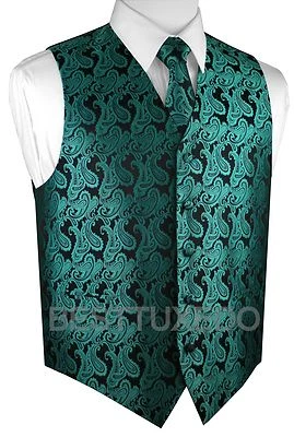 Men's Paisley Tuxedo Vest, Tie & Hankie Set Formal Wedding Prom Dress Homecoming - Image 1 of 4