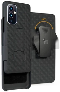 Black Hard Case Cover with Kickstand and Belt Clip Holster for OnePlus 9 Phone - Picture 1 of 10