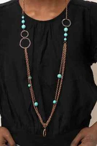 Paparazzi "Local Charm" Textured & Matte Copper Ring & Turquoise Bead Lanyard - Picture 1 of 3