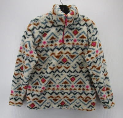 Sudadera Eddie Bauer Mujer Pequeña Blanca Felpa Polar Azteca 1/4 Cremallera Pullover Foto 1 de 4