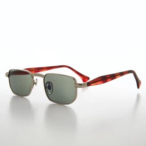 Rectangular Vintage Sunglass with Silver and Tort Frame / Green Lens - Clint - Picture 1 of 3