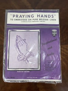 Kit de bordado manos de oración de lino belga vintage nuevo en paquete No. 964A - Imagen 1 de 4