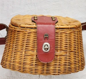 VINTAGE ETIENNE AIGNER WEIDE UND LEDER ANGELGATTERKORB 10,75" X 7" - Bild 1 von 12