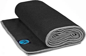 Towel Microfiber Non Slip Yoga Mat Towel 24 x 72, Black Towel/Gray Stitching - Picture 1 of 9
