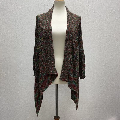 Kaktus Womens Large Open Front Cardigan Sweater Orange Brown Green Asymmetrical - Image 1 of 4