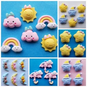 Resin Flat Backs WEATHER Sun Moon Star Rainbow Baby Craft Cabochons Card Making - Picture 1 of 14