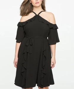 New! ELOQUII Black Tie-Waist Cold-Shoulder Dress,  Plus Size 18 - Picture 1 of 3