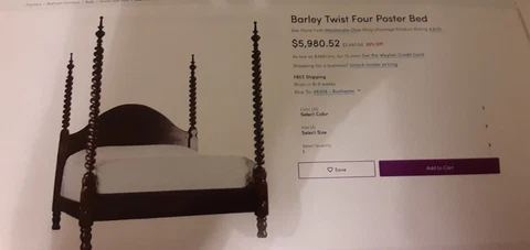 Bed, gorgeous four poster, Jenny Lind, Barley Twist Headboard/footboard, frame Cover