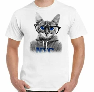 Gato Camiseta Nyc Hombre Divertido Gatito Mascota Animal Felino Geek Nerd - Imagen 1 de 2