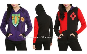 Harley Quinn / Joker DC Comics Batman 2 IN 1 REVERSIBLE Cosplay Costume Hoodie  - Picture 1 of 6