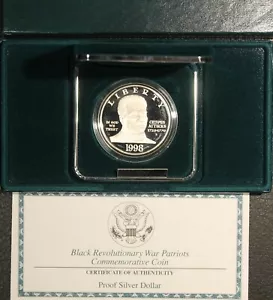 1998 Black Revolutionary War Commemorative Proof Silver Dollar OGP MINT0049/SN - Picture 1 of 3
