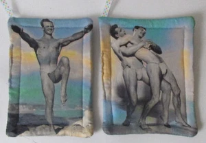 Beefcake Sexy Male Vintage 50's Hunk Potholders- Hotpads Set of 2 Gay Intererst - Picture 1 of 4