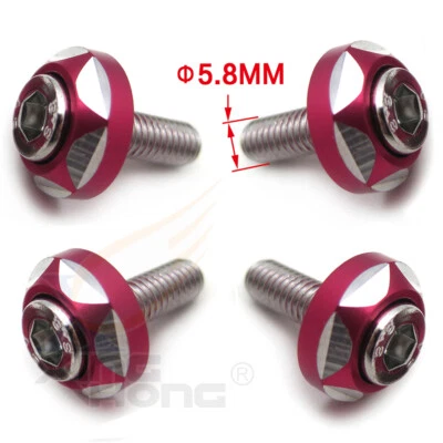 6mm Thread Dia 4Pcs RED Bolts Screws Car Motor Decorative License Plate Bolts - Image 1 of 4