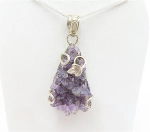 Sterling Silver Rough Raw Amethyst Pendant 1.75" - Picture 1 of 4