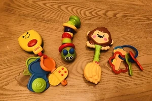 BABY RATTLES & KEY RINGS TOYS LOT OF 4 - Picture 1 of 2