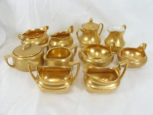 Lot of 5 Different Sets Pickard & German Gold Encrusted Creamers & Sugar Bowls - Picture 1 of 20
