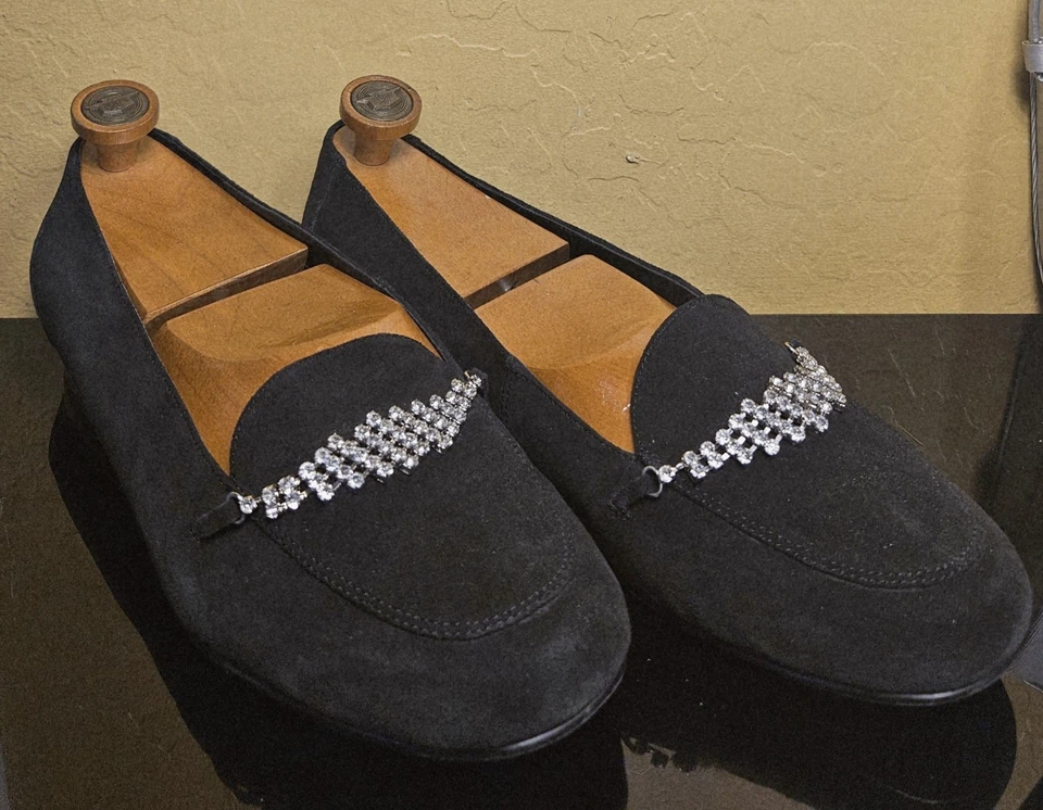 Cloudwalkers Jewel Black Suede Loafers – Women’s Size 12W, Rhinestone Detail - Image 1 of 4