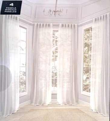 4 Paneles Ralph Lauren Hamilton Blanco Cortinas Ventana 54x 96 Lino Transparente Foto 1 de 4