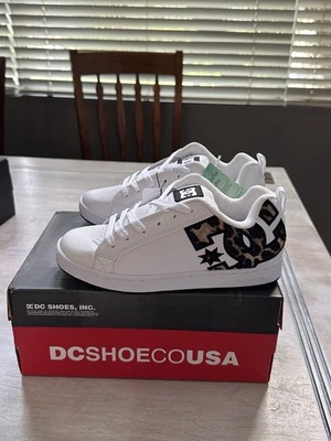 DC Women’s White Court Graffik Shoes - Leopard Print -  Size 6 - Image 1 of 4