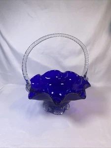 Cesta de vidrio artístico azul cobalto - Imagen 1 de 17