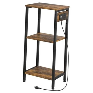 Tall End Table with Charging Station, 3 Tier Narrow Tall Nightstand with - Picture 1 of 7