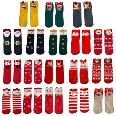 Women Christmas 3D Cartoon Animal Crew Socks New Year Mid-Calf Hosiery - Image 1 of 4