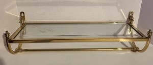 Mensola portaoggetti e portasciugamani bagno vintage anni 50 in ottone e vetro - Foto 1 di 6